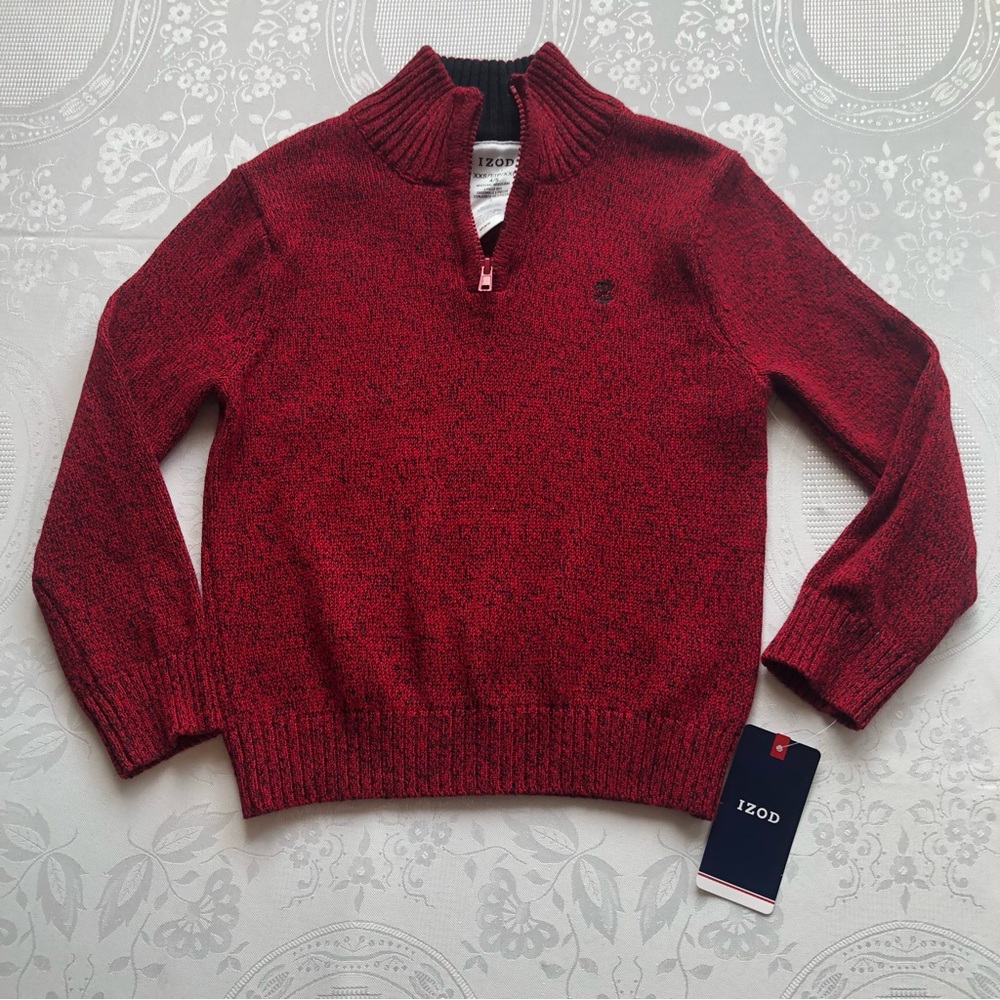 IZOD Red Salt And Pepper NWT 1/4 Zip Sweater Cardigan Kids Boys Size XXS(4-5)
